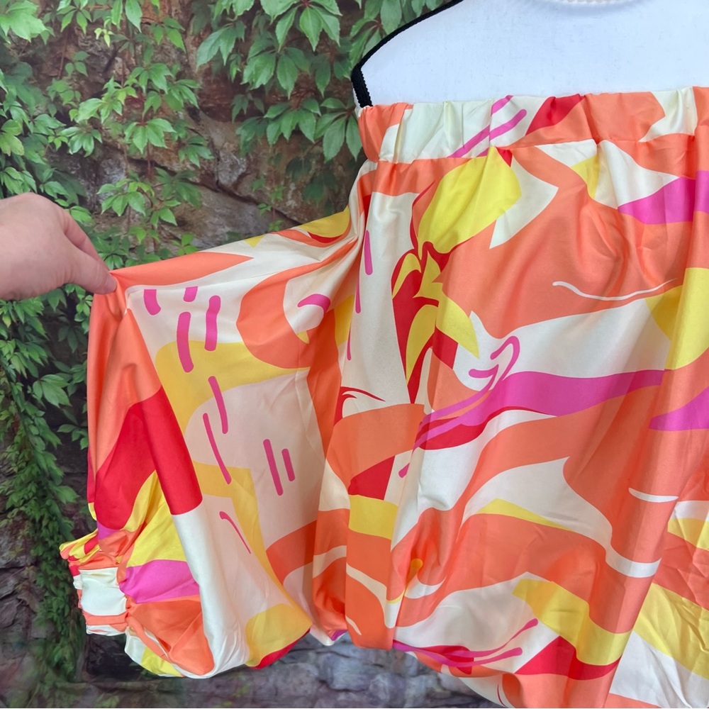 FANCY DREAM Oversized Multicolor Off the Shoulder Resort Blouse, S (Runs Large) - Picture 10 of 14